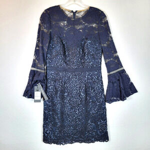 Tadashi Shoji Womens Somerset Lace Dress Size 4 Blue Embroidered Sequin Wedding